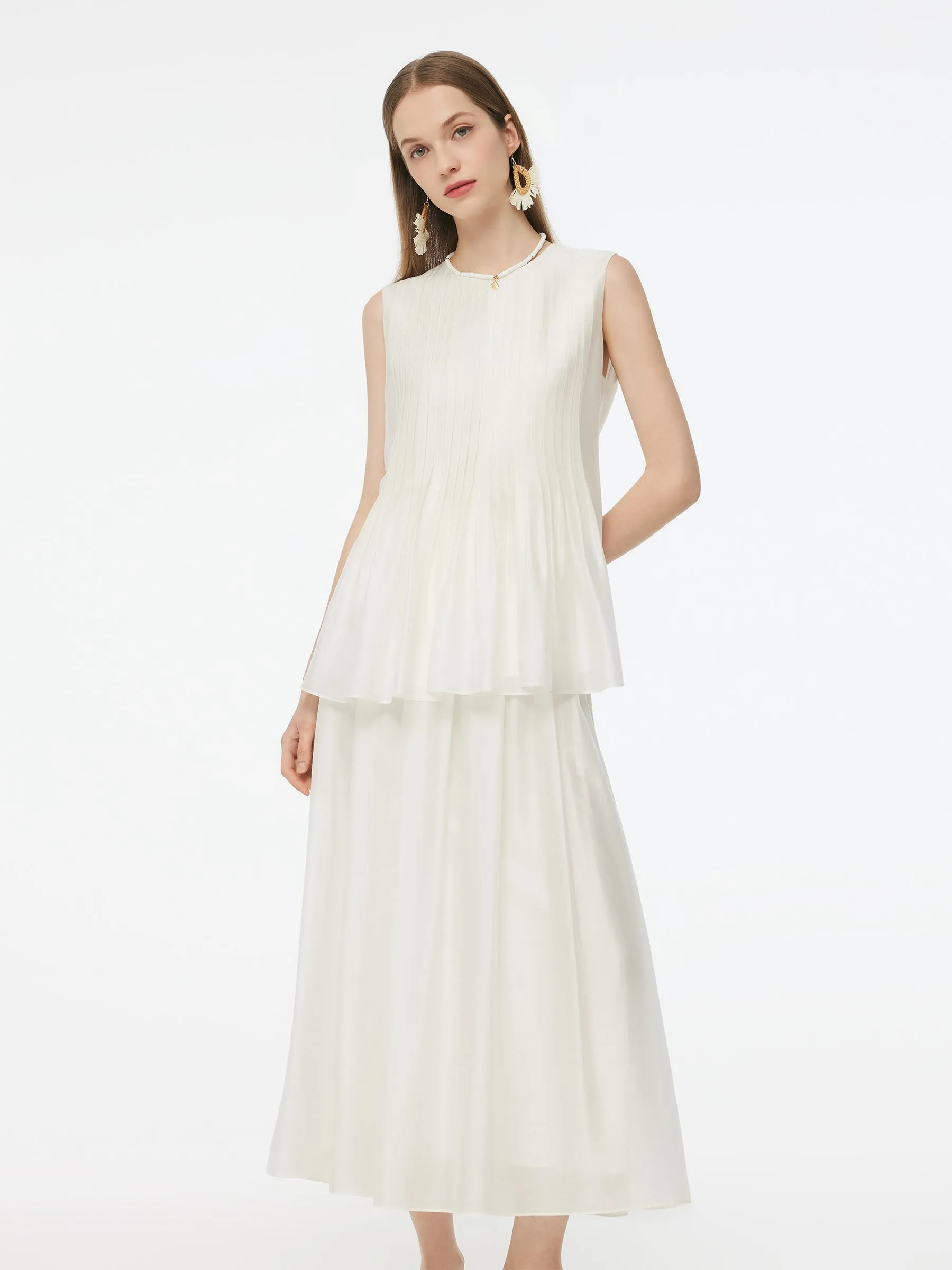 Tencel Blend Pleated Tank Top And Skirt Two-Piece Set Anti Slip Shoulder Straps technology innovation