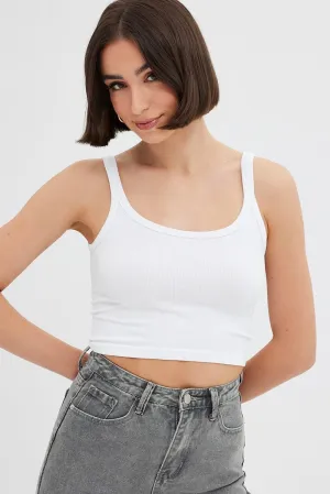 White Singlet Top Round Neck Vacation Mood