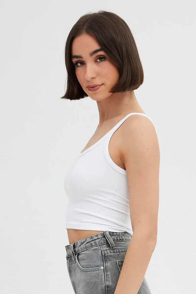 AntiPilling Technology White Singlet Top Round Neck