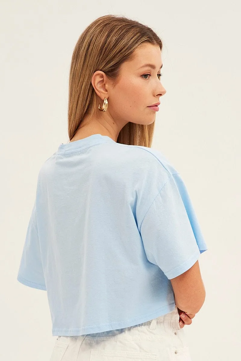 Reinforced Neckline Blue Graphic T-Shirt Crop West Coast Crew Short Sleeve