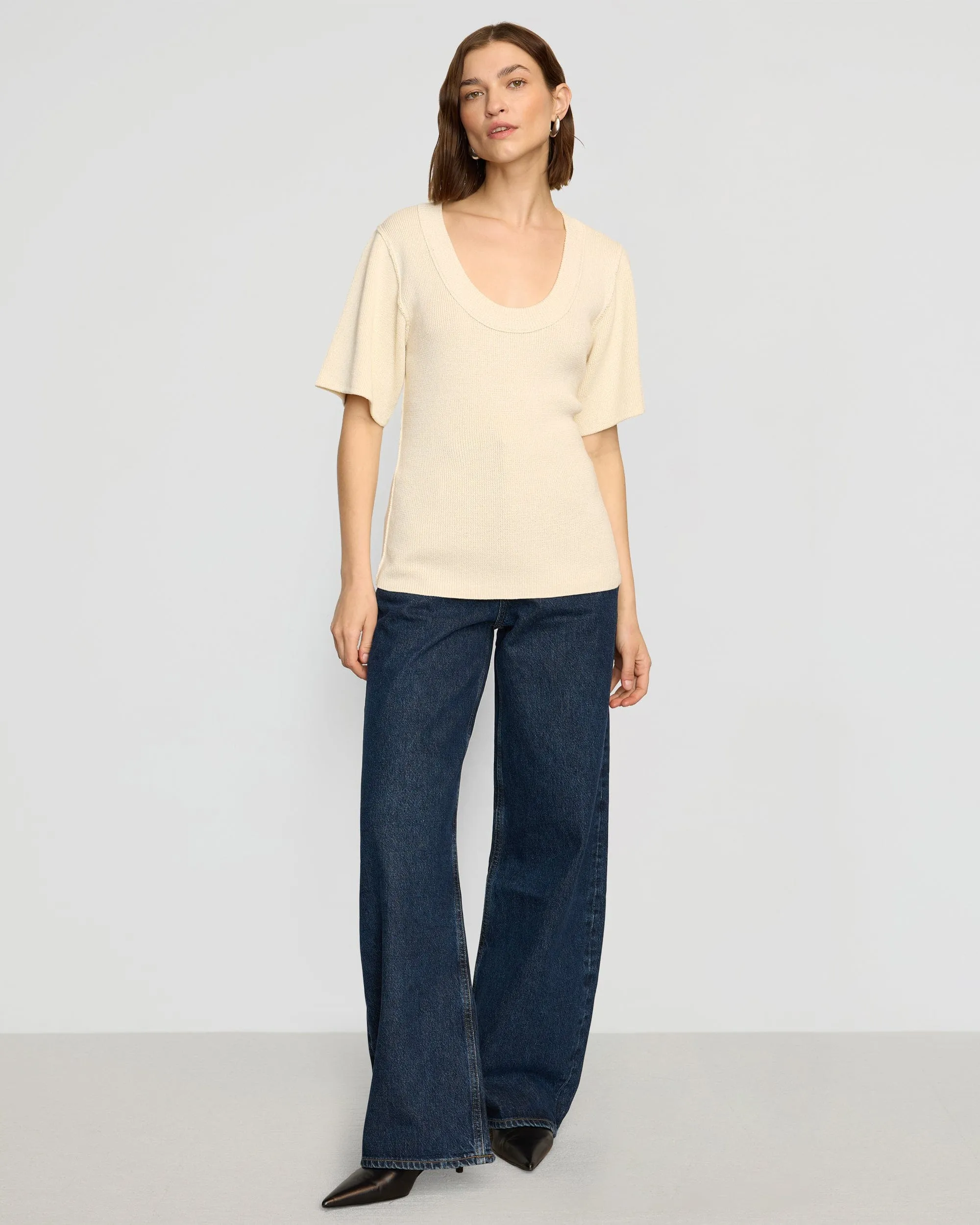 Reina Sculpted Scoop-Neck Knit Top Casual Essentials