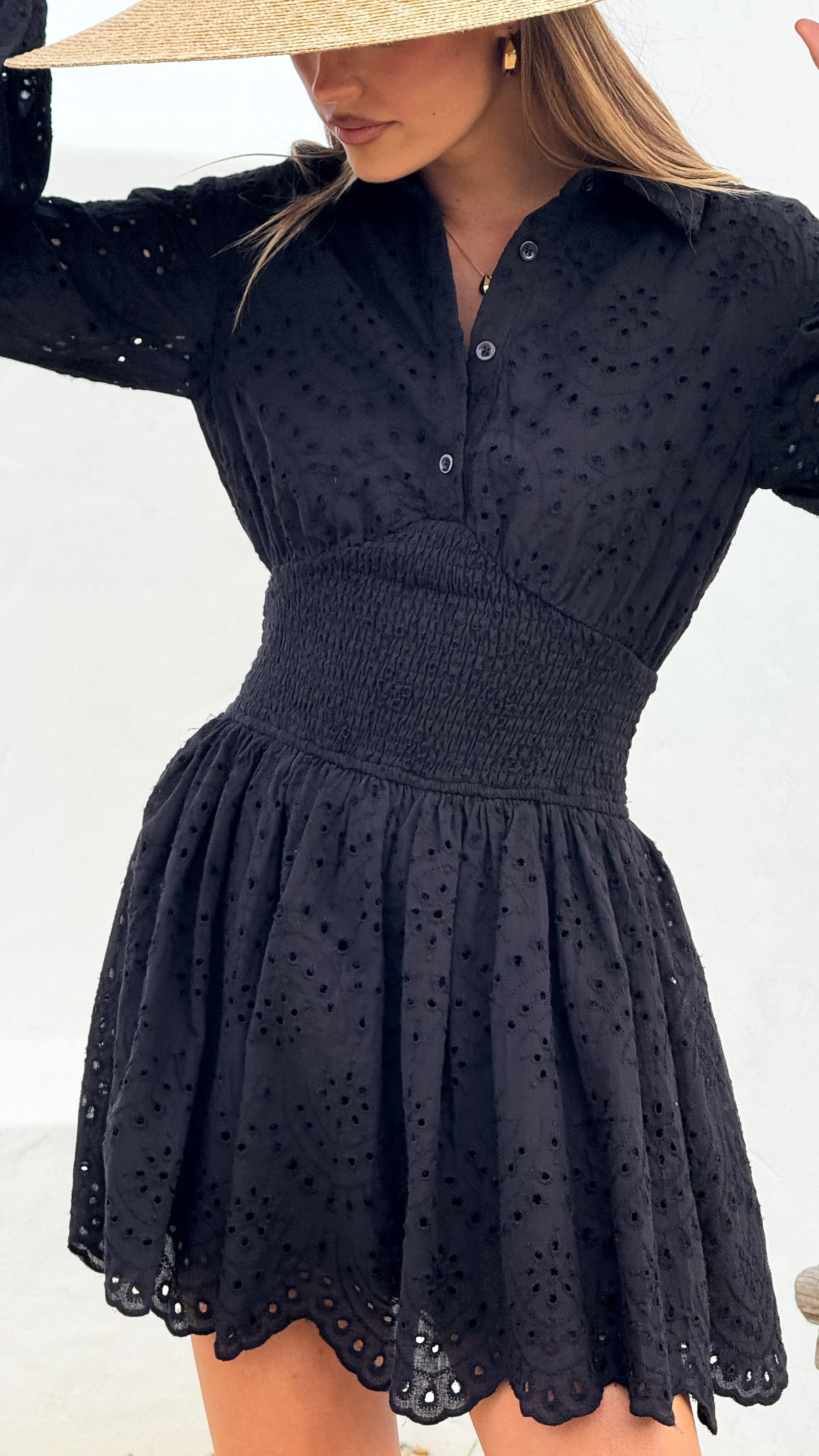 Brittney Long Sleeve Mini Dress - Black Edge Warm