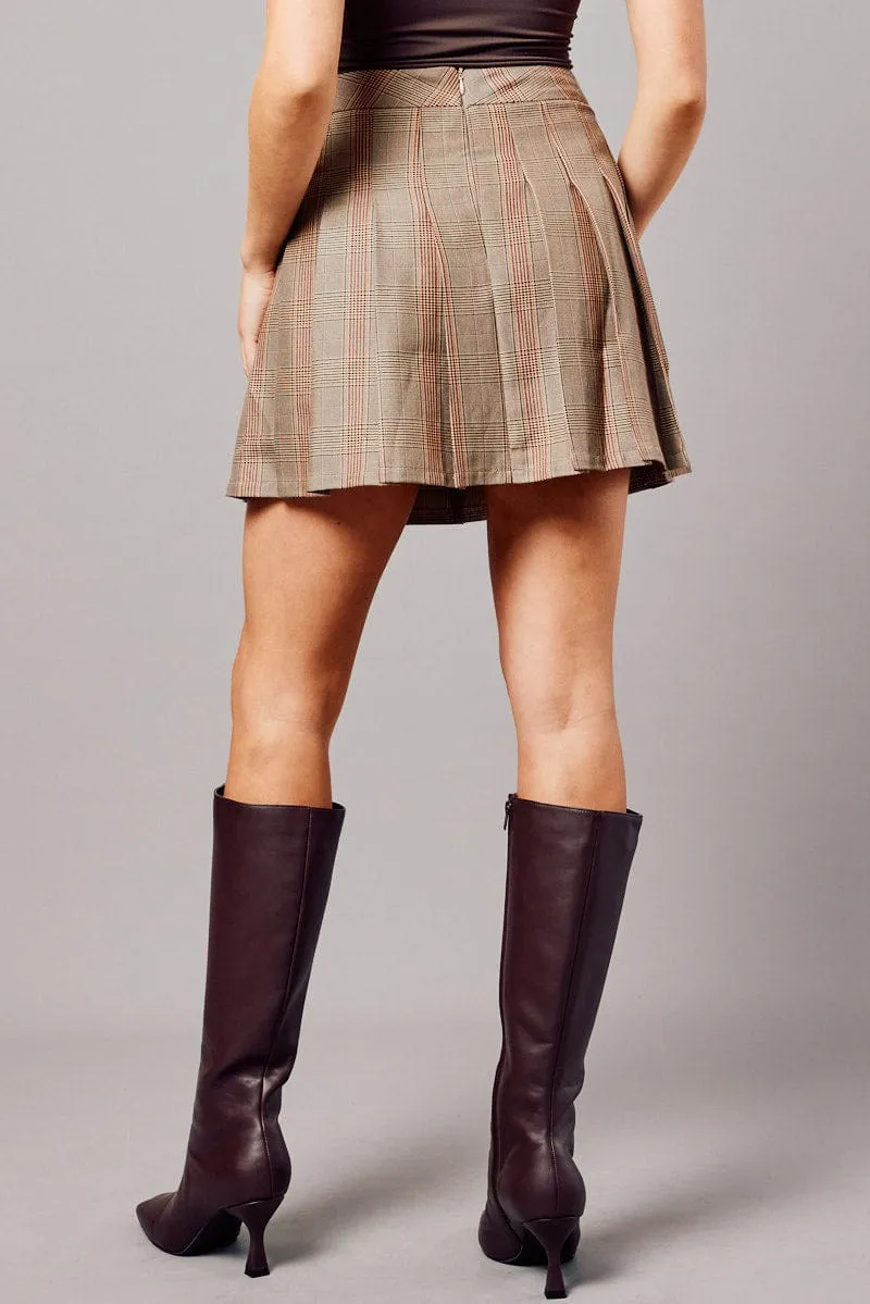 Crossback Strap Beige Check Tennis Skirt Pleated Mini