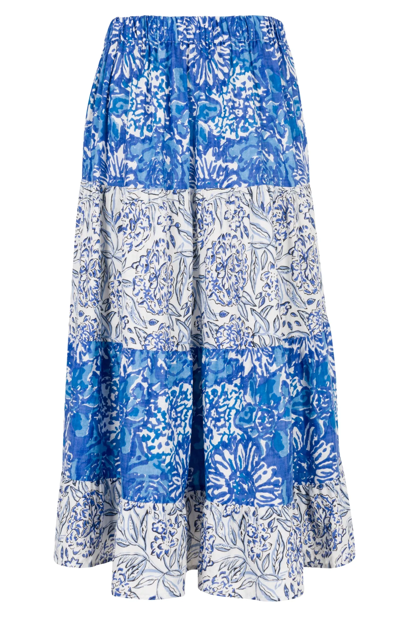 Elastic waist Skirt with 2 prints | Blue Blooms | 6540A1 Polished Look