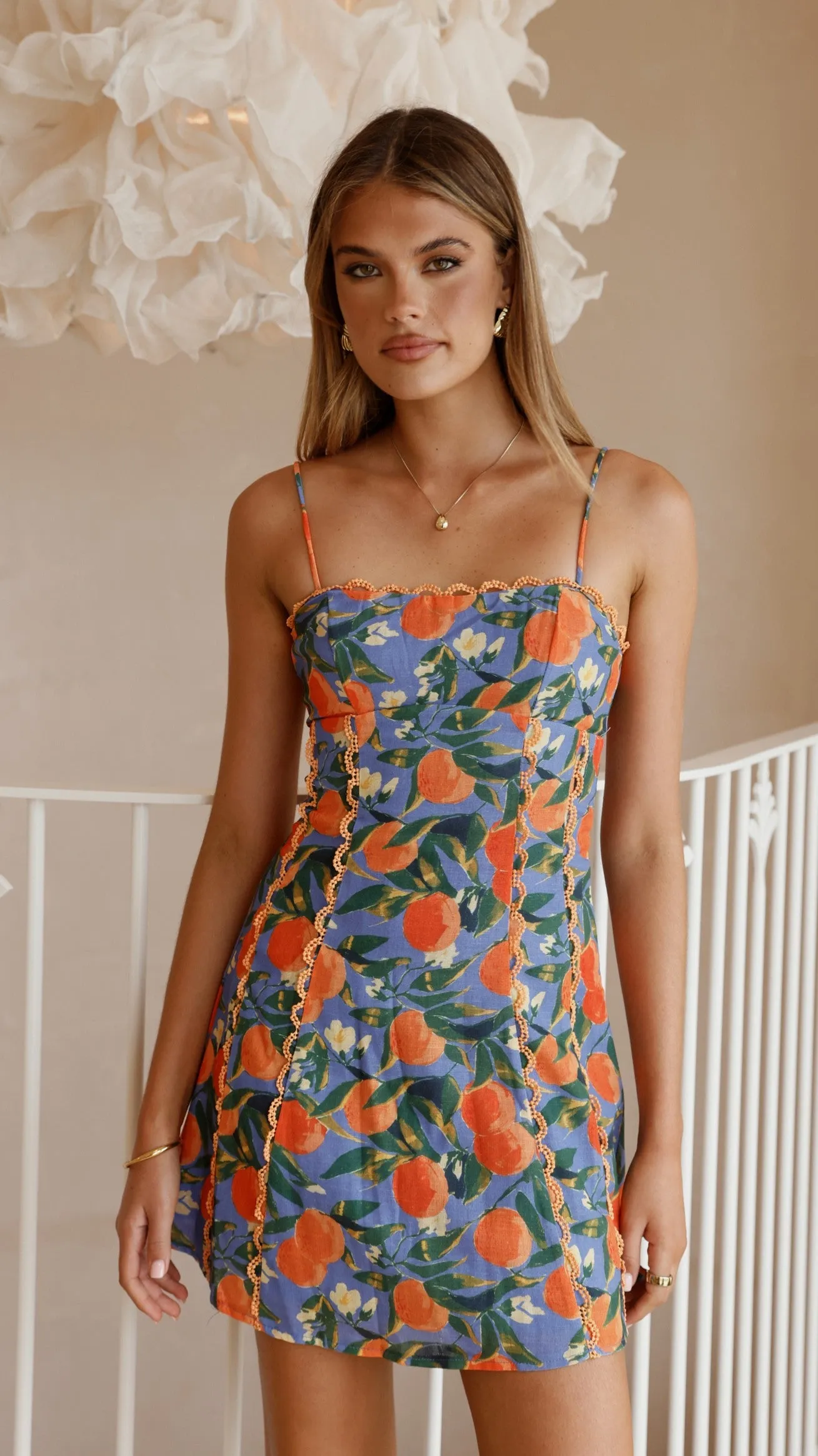 Double Layered Hem Cartia Mini Dress - Orange Print