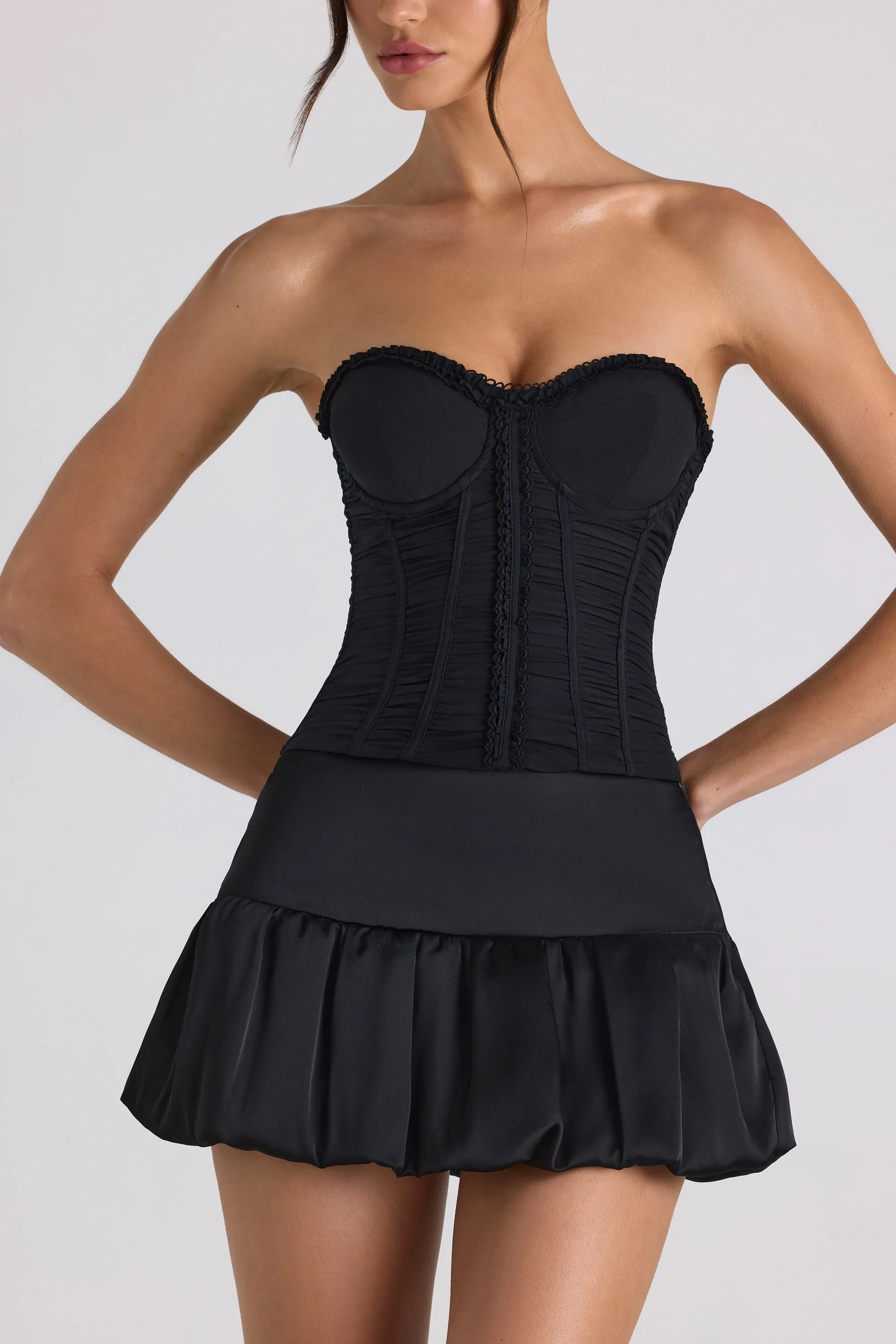 Bubble Hem Mid-Rise Micro Mini Skirt in Black Casual Style Easy Movement