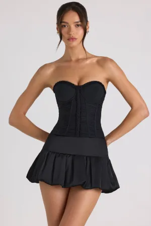 Mix Texture Bubble Hem Mid-Rise Micro Mini Skirt in Black