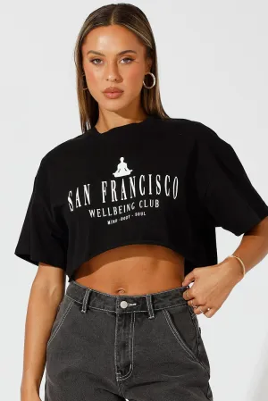 Black Graphic Tee Health Club. Slogan Crop T-Shirt yoga clothing Classic Wearable