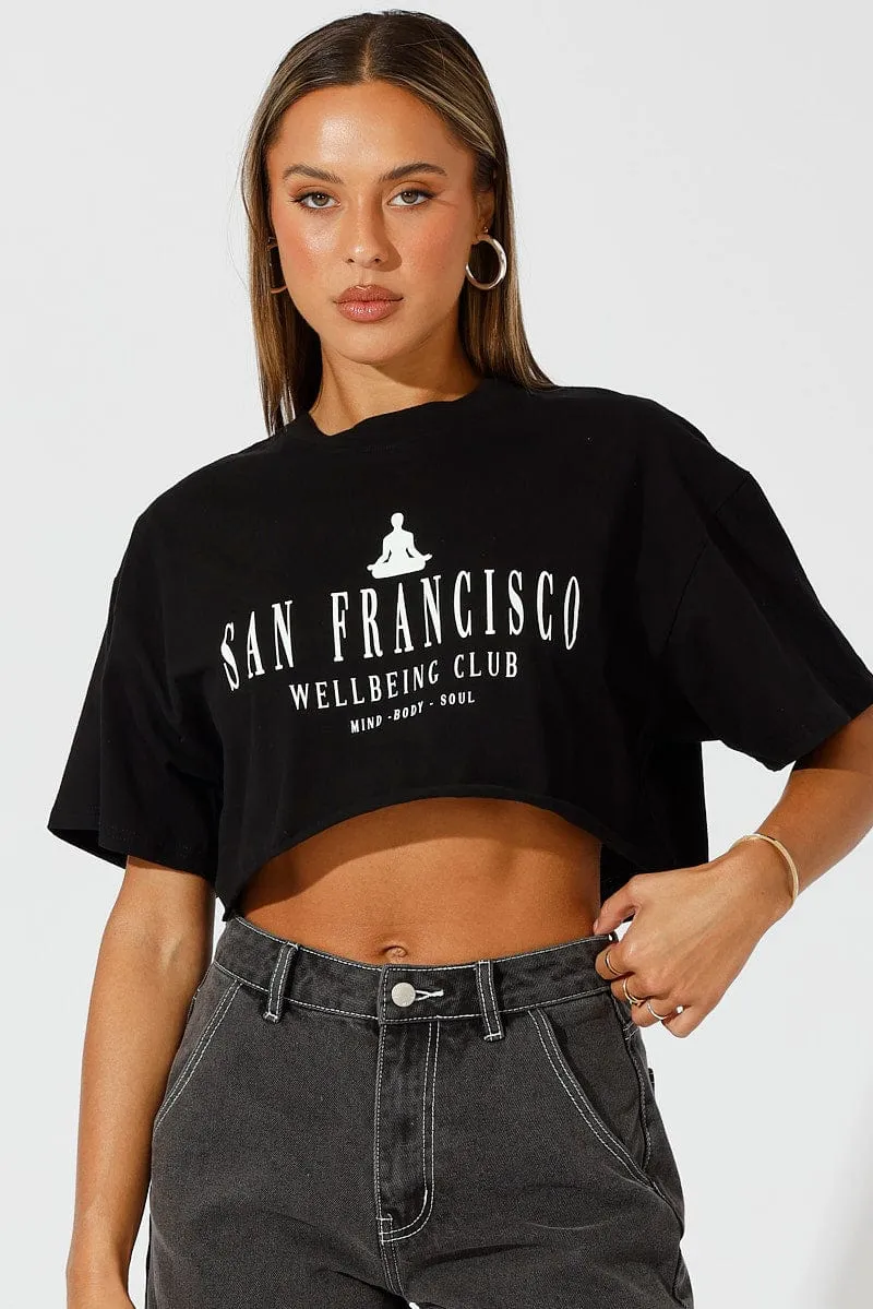 Black Graphic Tee Health Club. Slogan Crop T-Shirt yoga clothing Classic Wearable