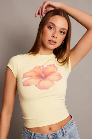 Perfect Layer Wear Elderly clothing Yellow Graphic Tee Short Sleeve