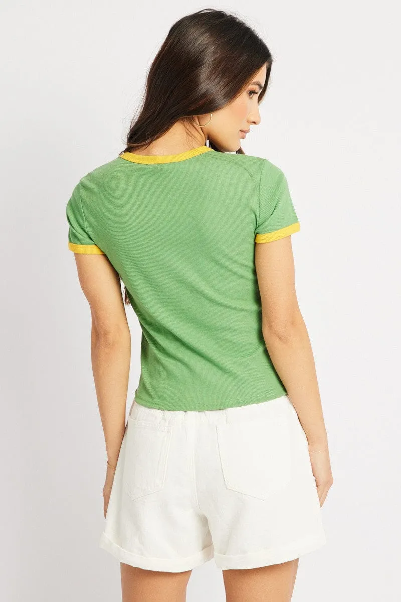 Green Graphic Tee V Neck Short Sleeve Ethically Sourced Material