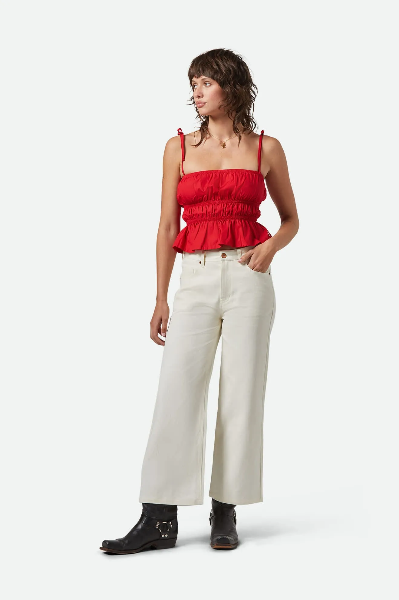 Trendy Look Layered Panel Design Margo Cropped 5-Pocket Pant - Off White