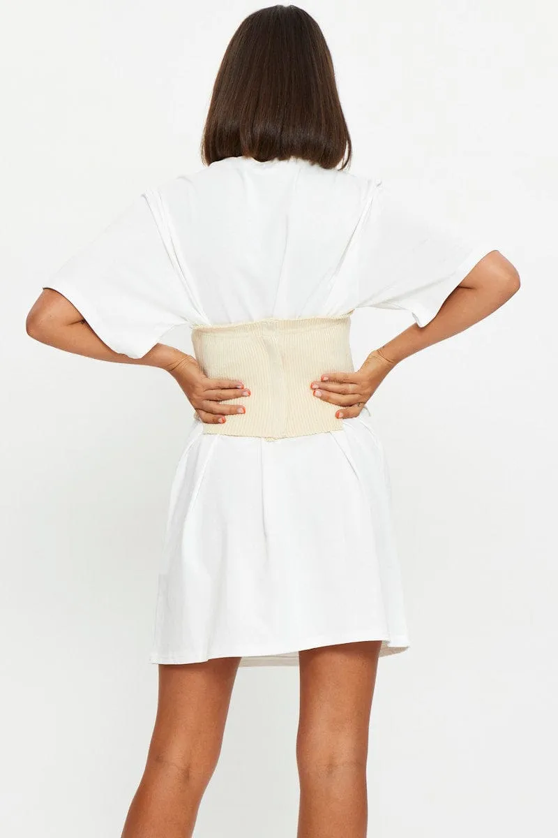 White Knitted Corset Belt And T Shirt Dress Glow Core Functional Fashion