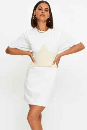 White Knitted Corset Belt And T Shirt Dress Recycle Glow