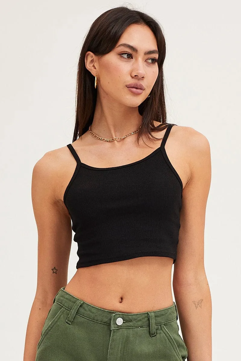 Shoot Mood DoubleLayeredEdging Black Crop Singlet Top