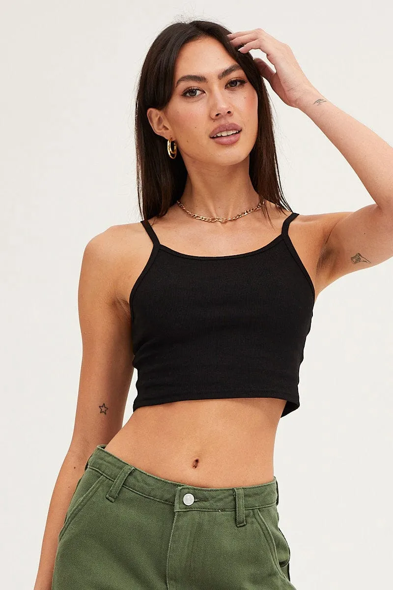 Black Crop Singlet Top Clean Cut