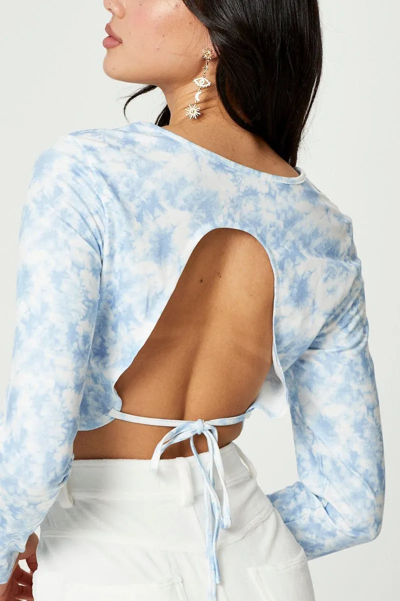 Multi Long Sleeve Tie Dye Jersey Open Back Top Effortless Fashion Warm Fashion
