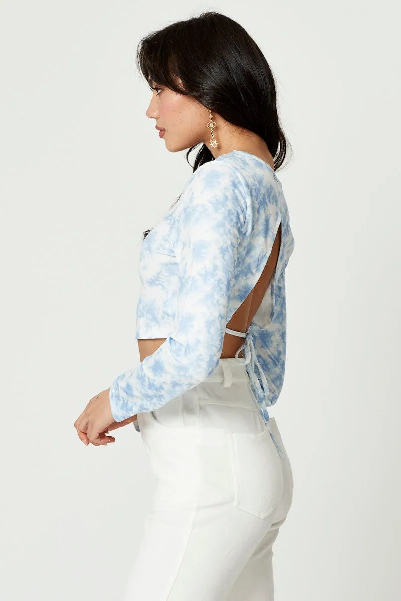 Multi Long Sleeve Tie Dye Jersey Open Back Top Casual Pants