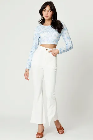Denim style Multi Long Sleeve Tie Dye Jersey Open Back Top