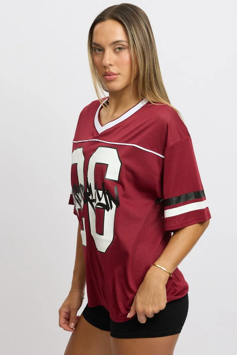 Red Sport Tee Short Sleeve Stylish and Cozy No Shrink Fabric