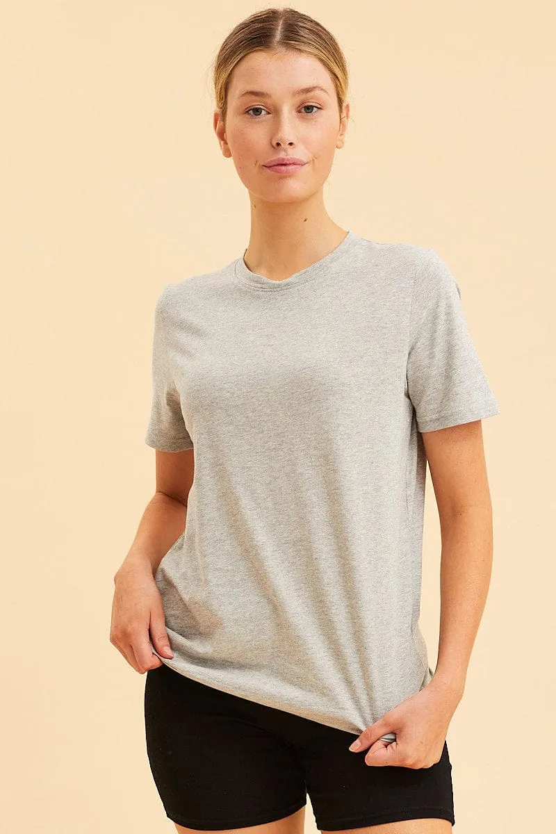 Grey Cotton T-Shirt Crew Neck Regular Fit Cotton Lift Mode