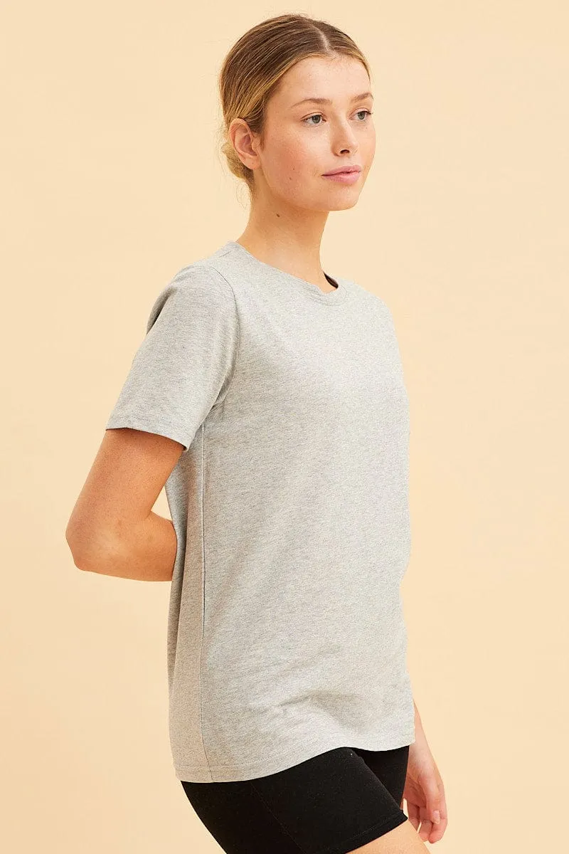 Casual Bottoms Casual Comfort Grey Cotton T-Shirt Crew Neck Regular Fit Cotton