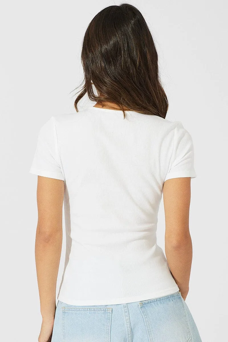White Longline T Shirt Short Sleeve Crew Neck Relaxed Look