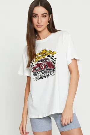 White Graphic T-Shirt Short Sleeve Functional Jacket Stage Feel