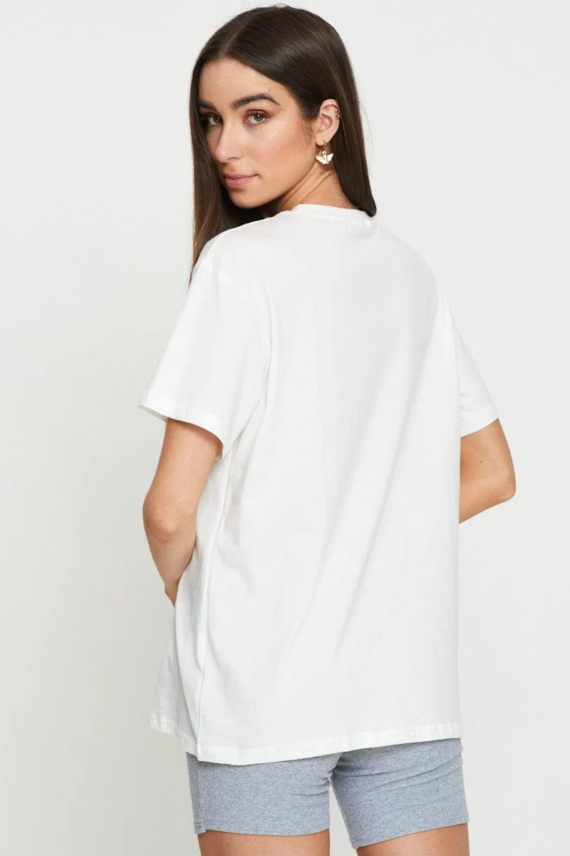 SustainableCertified White Graphic T-Shirt Short Sleeve