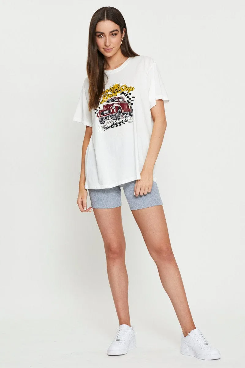 White Graphic T-Shirt Short Sleeve Comfort Wear Heroine Glow