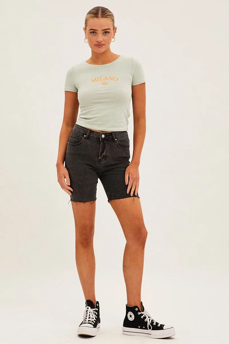 Tale Core Green Jersey Short Sleeve Graphic Crop Tee