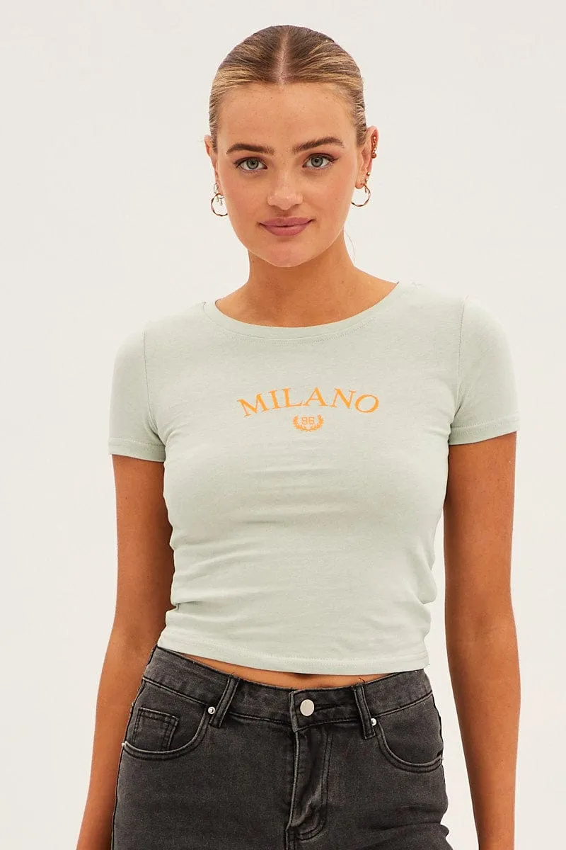 Self Love Casual Wear Green Jersey Short Sleeve Graphic Crop Tee