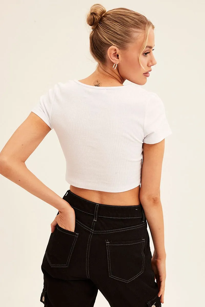 MultiDirectionalFlex Free Fit White Scarf T-Shirt Short Sleeve Crop