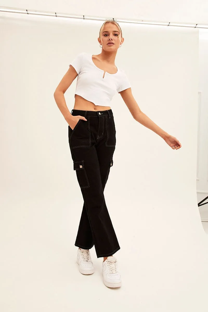 Elastic cuffs White Scarf T-Shirt Short Sleeve Crop
