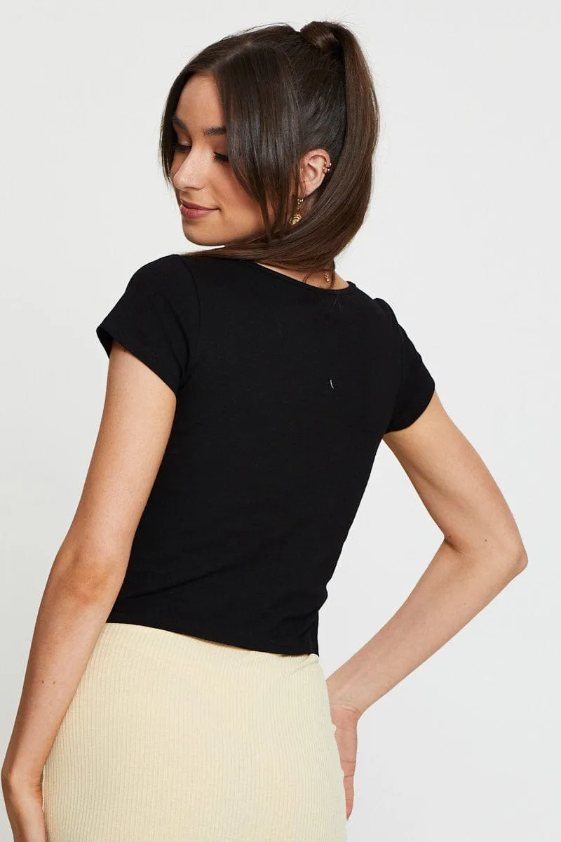 BreathableLining QuickDry Construction Black Ruched T Shirt Short Sleeve