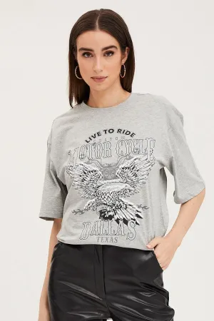 Comfy and Soft Stylish and Fun Grey Crew Neck Oversized Tee