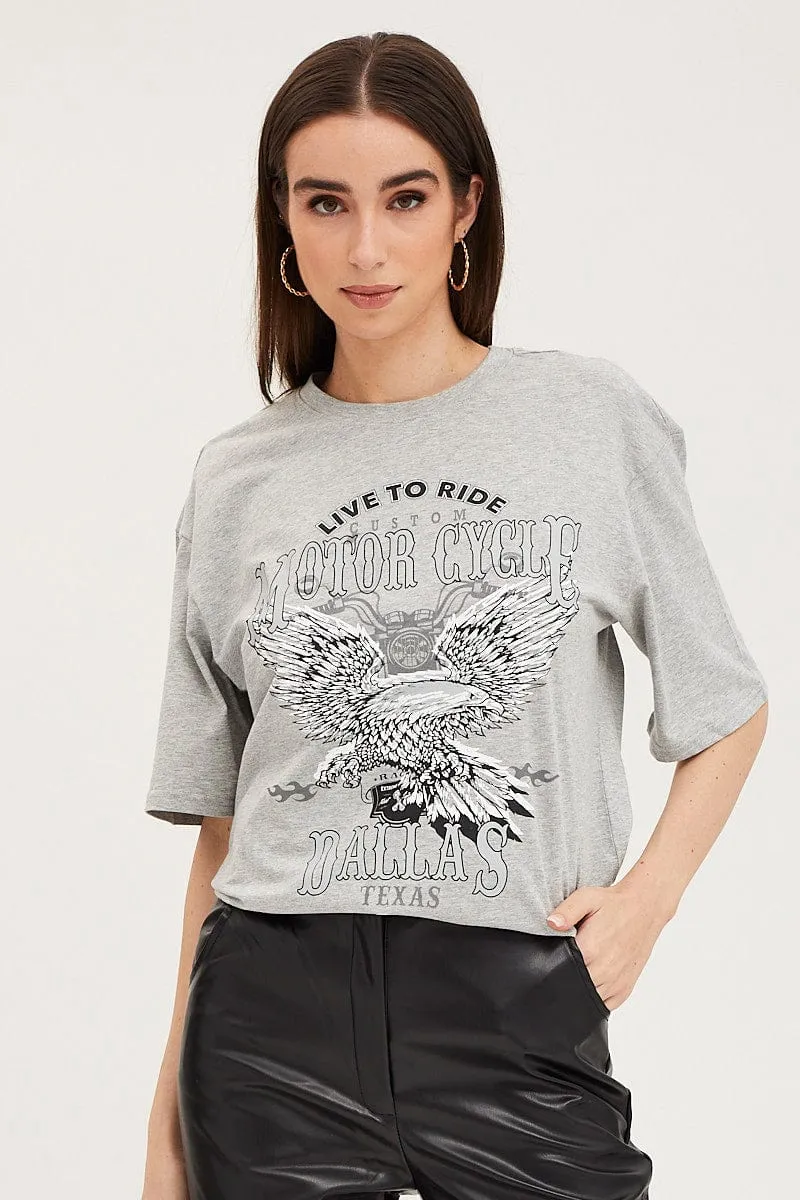 Comfy and Soft Stylish and Fun Grey Crew Neck Oversized Tee