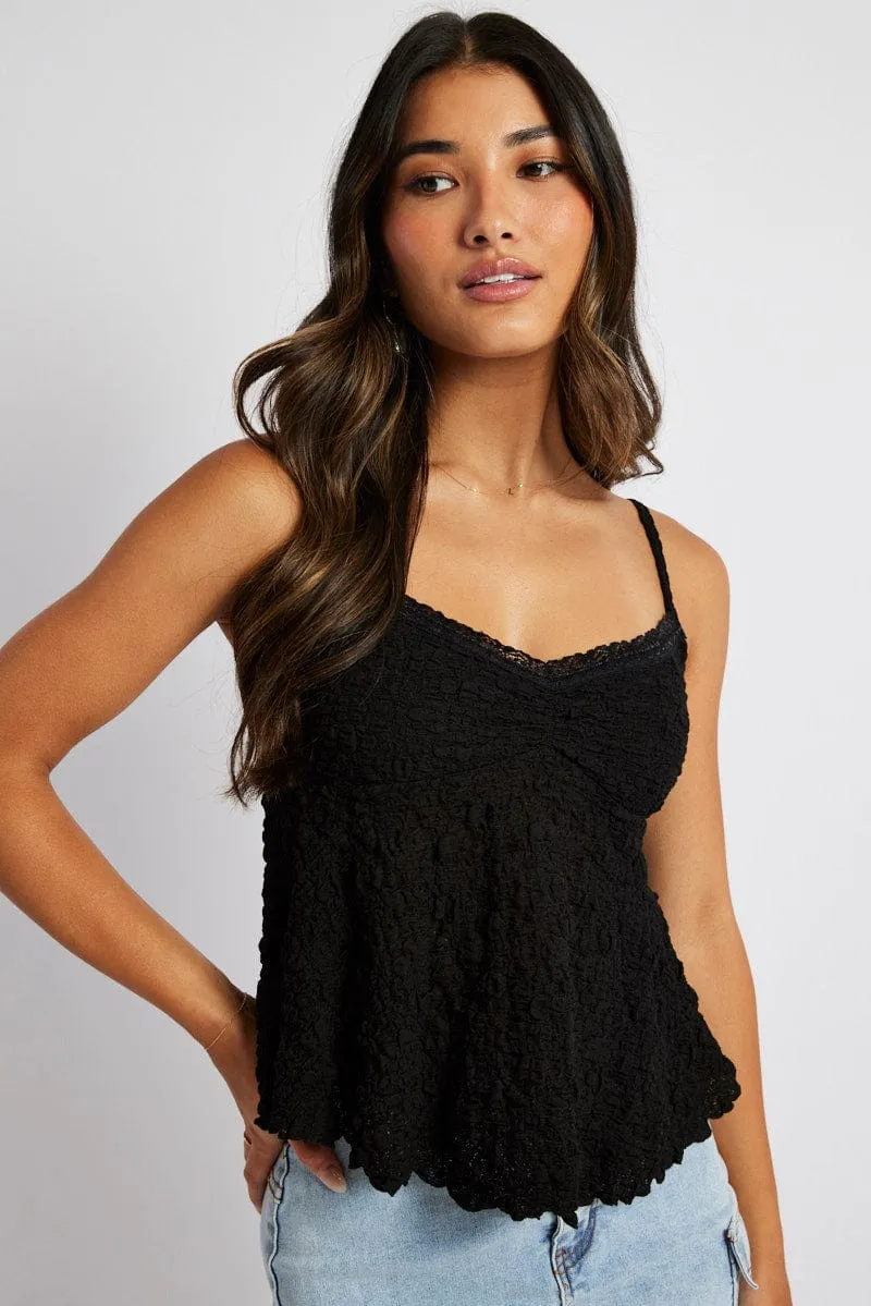 Timeless Fashion Black Singlet Top Texture