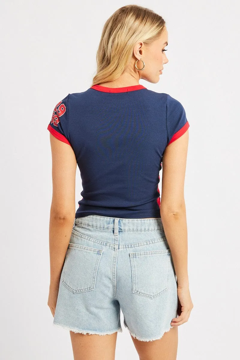 Fashionable Layer Blue Graphic Tee Short Sleeve