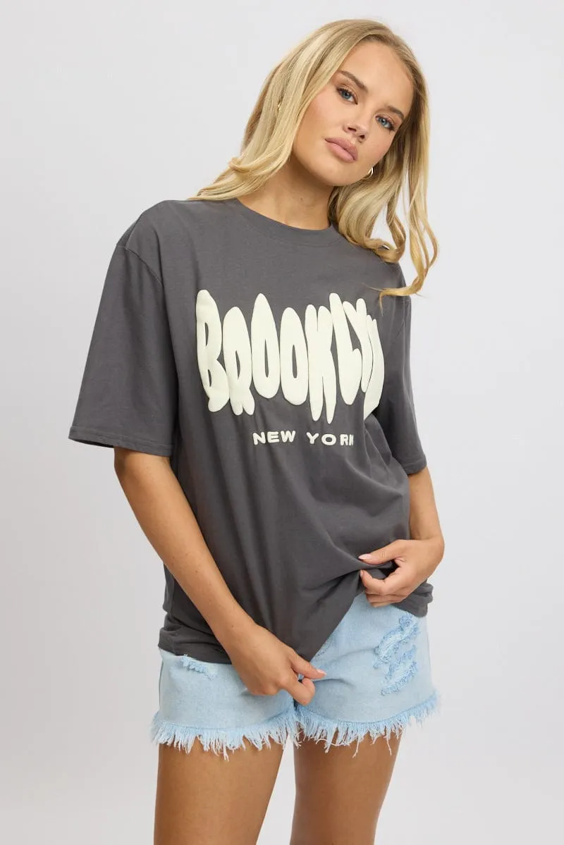 Sublimation Resistant Fabric funky Grey Graphic Tee Short Sleeve