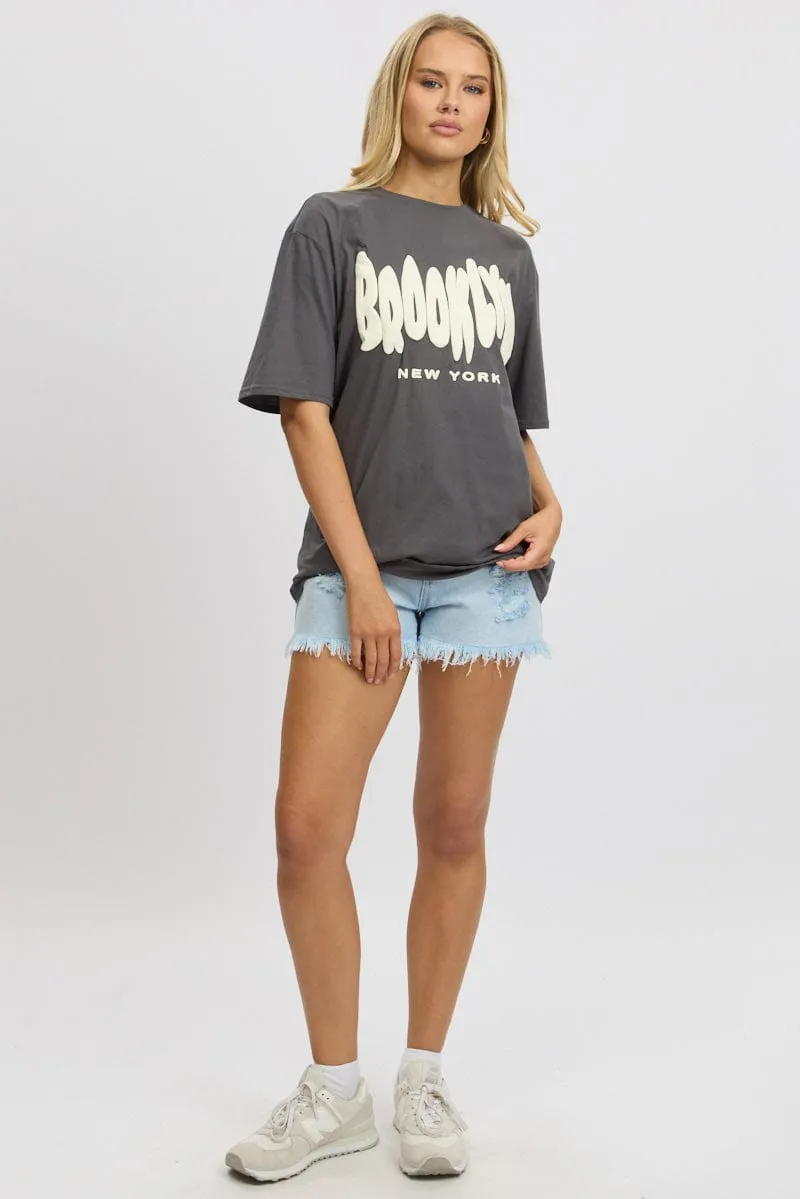 Grey Graphic Tee Short Sleeve Loose fitting comfort