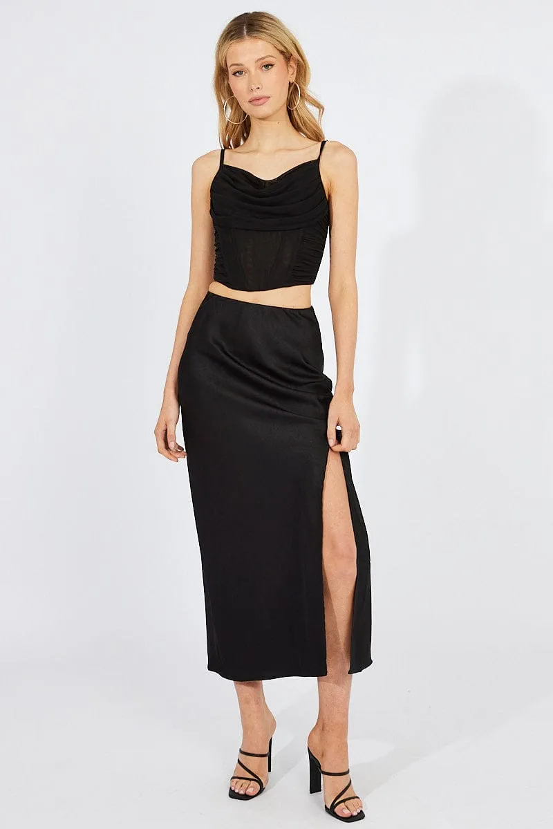 Black Corset Top Crop SkinFriendlyElastic AntiPillingCloth