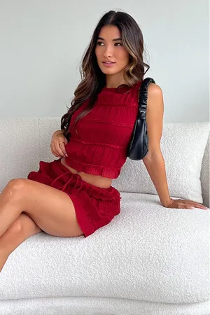 Young Edge LowProfile Fasteners Red Shirred Singlet Boat Neck Longline