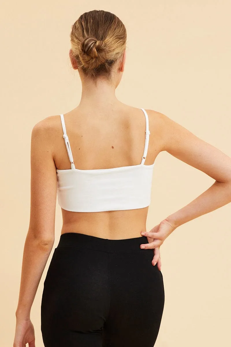 Breathable Stretch Fabric Polish Glow White Bandeau Singlet Top Cotton Stretch