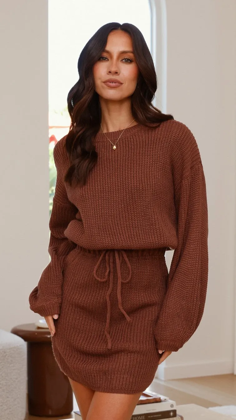 Feya Knit Mini Dress - Chocolate Street Ready