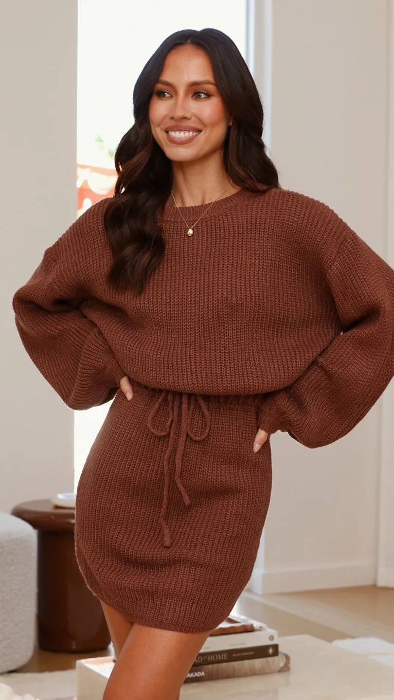 Feya Knit Mini Dress - Chocolate Bright Beat Sexy yet elegant mini