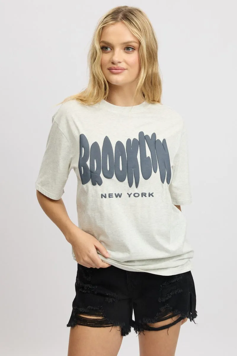 Grey Graphic Tee Short Sleeve Cozy Wearable