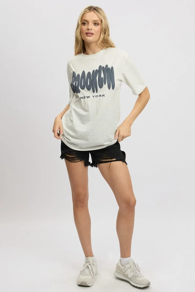 Grey Graphic Tee Short Sleeve Easy Style