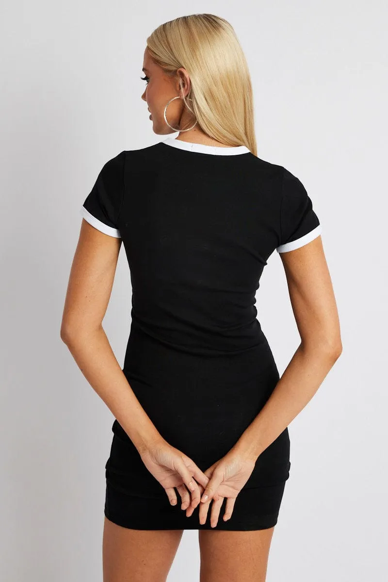 Mom Soft World Glow Black Graphic Dress Short Sleeve