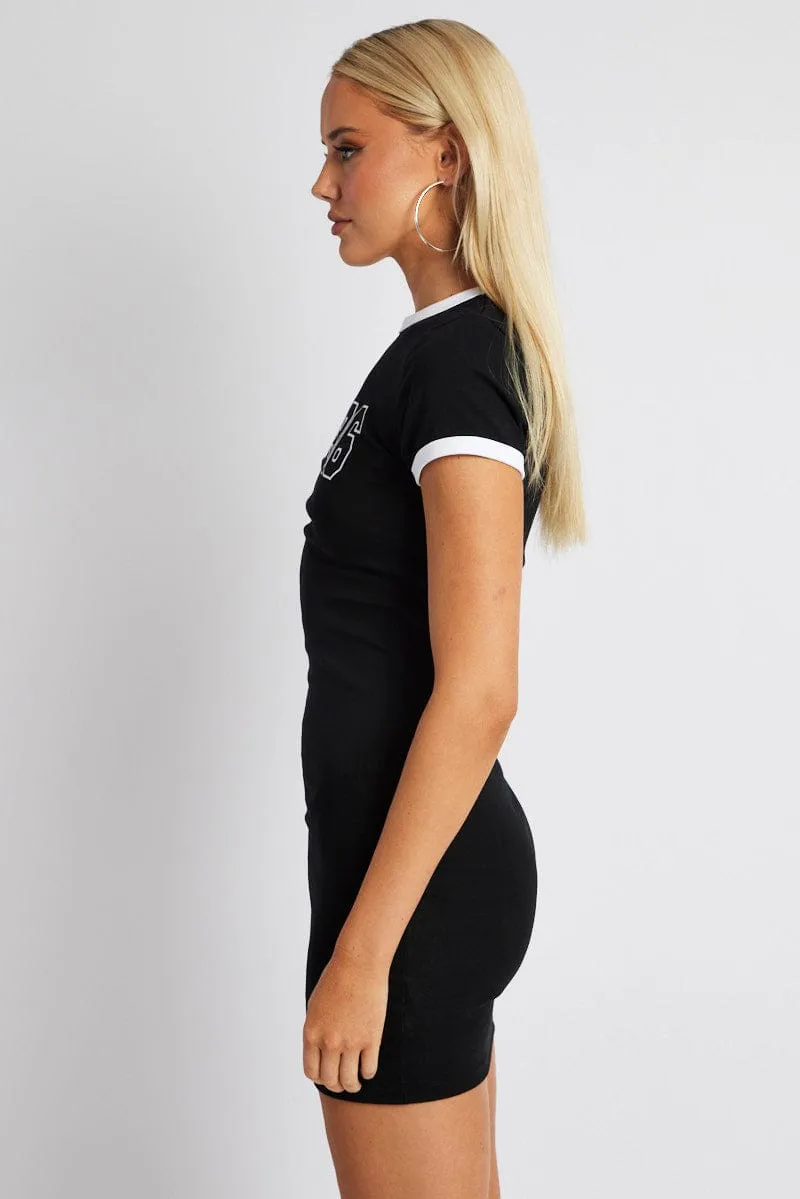 PreShrunk Cotton Black Graphic Dress Short Sleeve